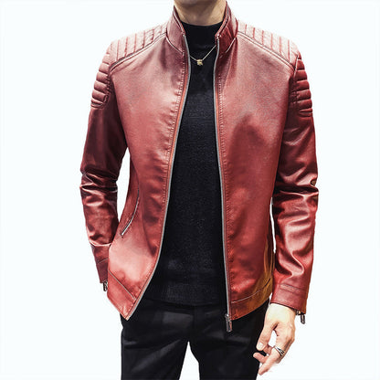 Lederjacke Herren Modern Sportlich mit Nieten und Reißverschluss