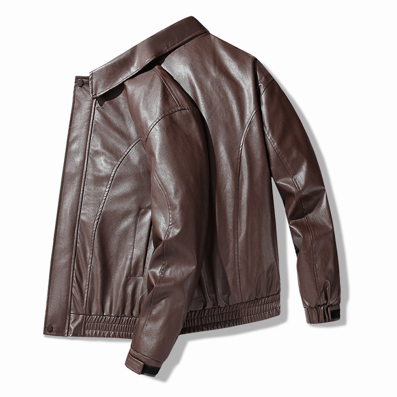 Herren Lederjacke Lässig Elastisch Schwarz