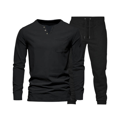 Herren Langarm-Henley-Set Bequeme Jogginghose Sportlich