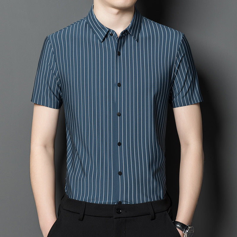 Herren Kurzarmhemd Streifen Elegant Slim Fit