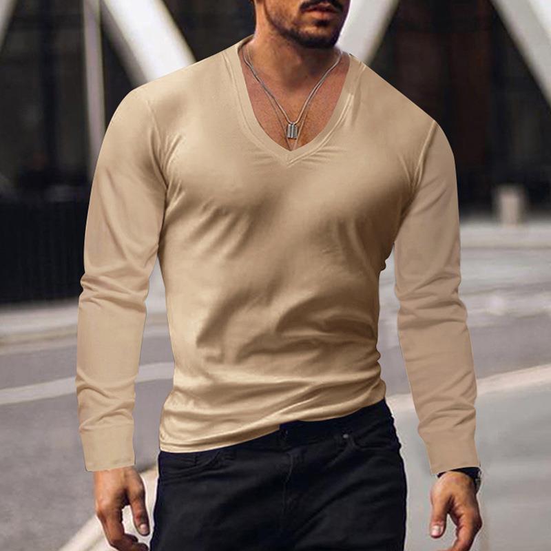 Herren T-Shirt Langarm V-Ausschnitt Modern Style