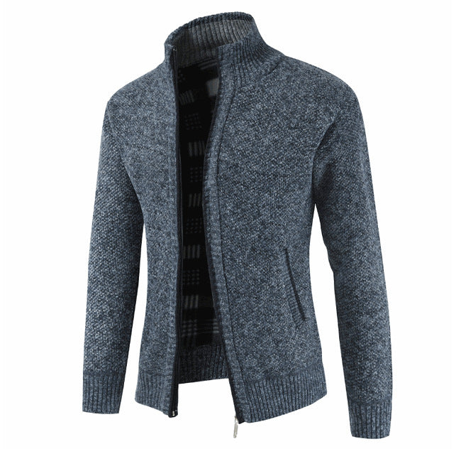 Herren Strickjacke Mit Kragen Und Taschen Grau