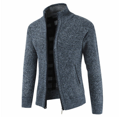 Herren Strickjacke Mit Kragen Und Taschen Grau
