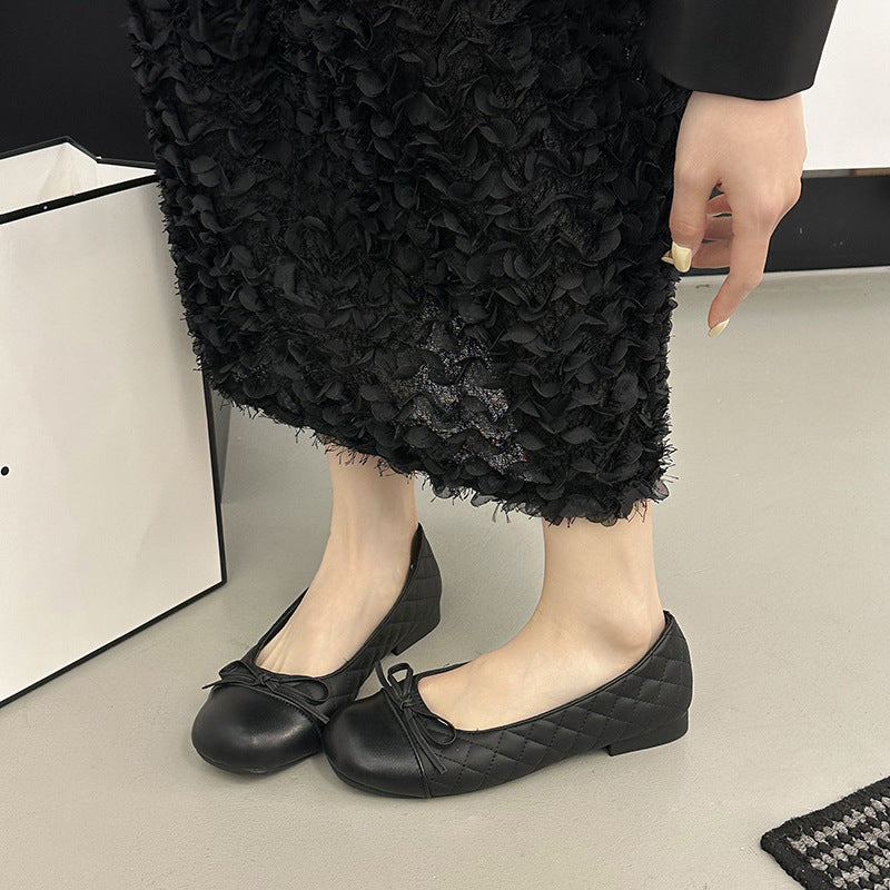 Damen Ballerinas Elegant mit Schleifendetail und Kontrastzehen