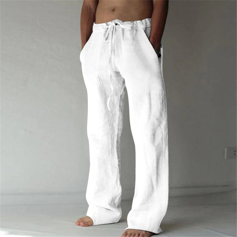 Herren Leinenhose Elastisch Bequem Mit Seitentaschen
