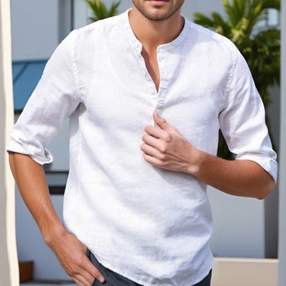Herren Leinenhemd mit Mandarin-Kragen Elegantes Sommerhemd