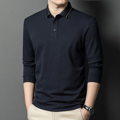 Herren Polohemd Langarm Elegantes Piqué-Hemd Modern