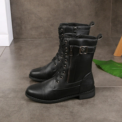 Damen Stiefeletten Schnürstiefeletten Reißverschluss Schwarz
