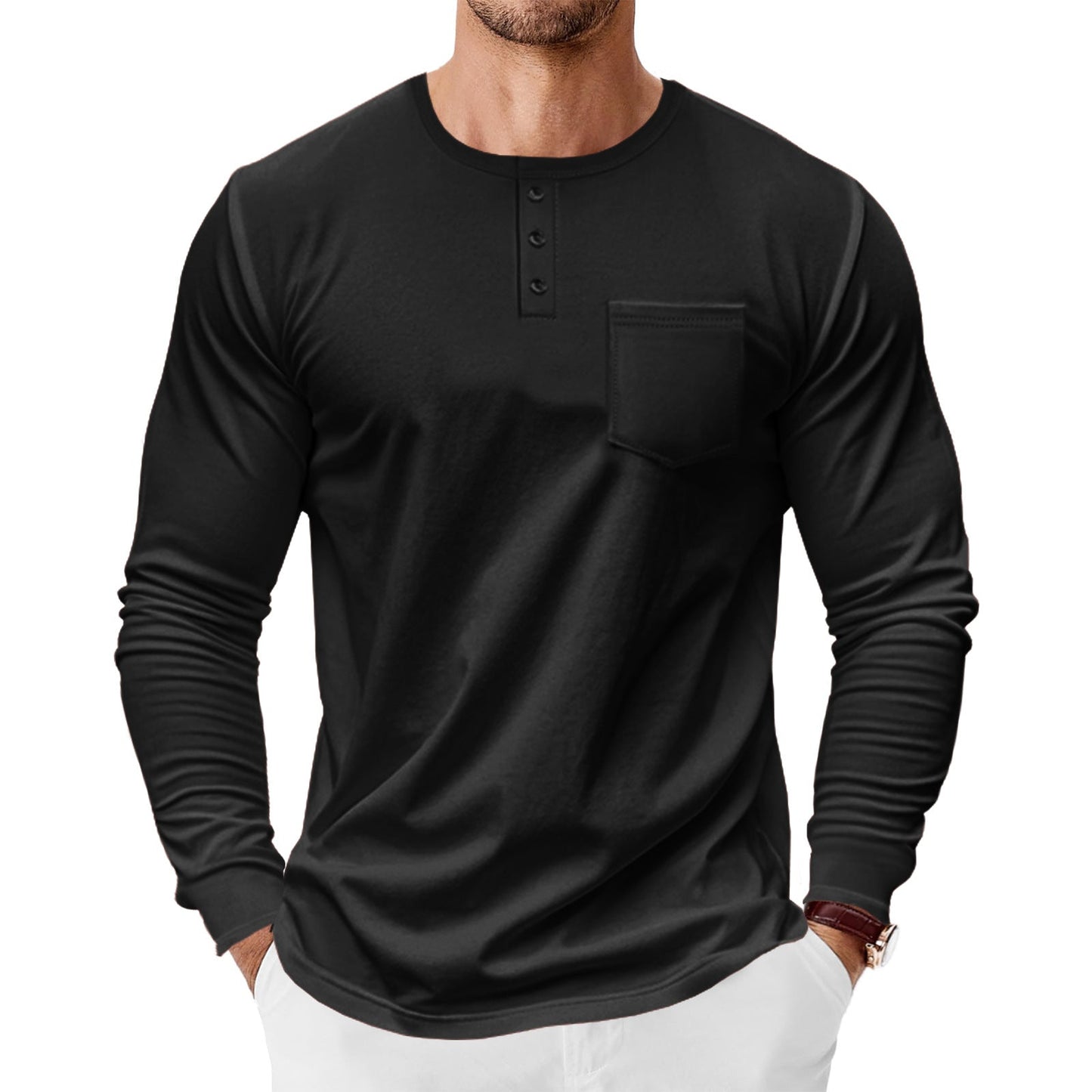Herren Langarmshirt mit Brusttasche Modern Berlin