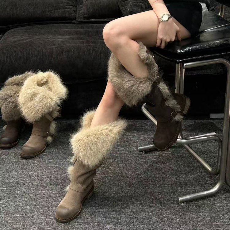Damen Winterstiefel Luxus Kunstfell Warm Bequem