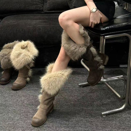 Damen Winterstiefel Luxus Kunstfell Warm Bequem