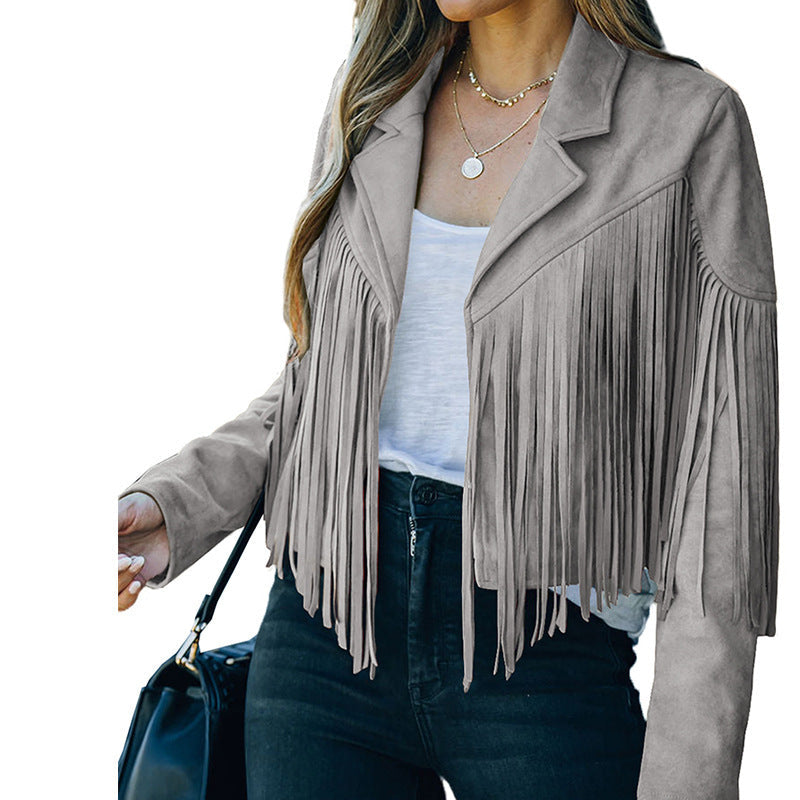 Lederjacke Damen Fransen Suede-Look Modern