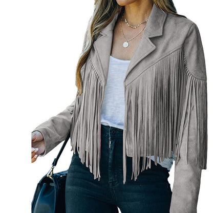 Lederjacke Damen Fransen Suede-Look Modern