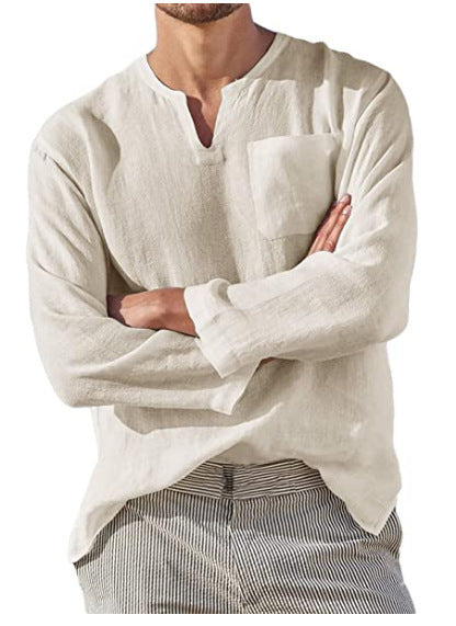 Herren Leinenhemd V-Ausschnitt Leicht Sommer