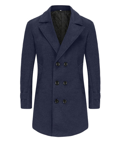 Herren Mantel Doppelknopf Eleganter Wintermantel Schwarz