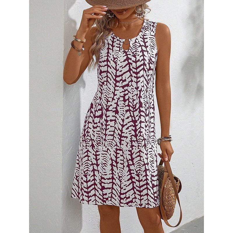 Sommerkleid Damen Ärmellos Floral Modern