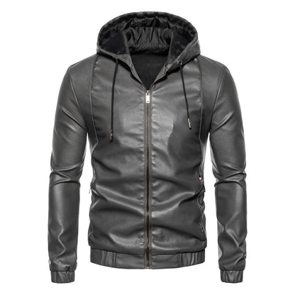 Herren Lederjacke mit Kapuze Sportlich Modern