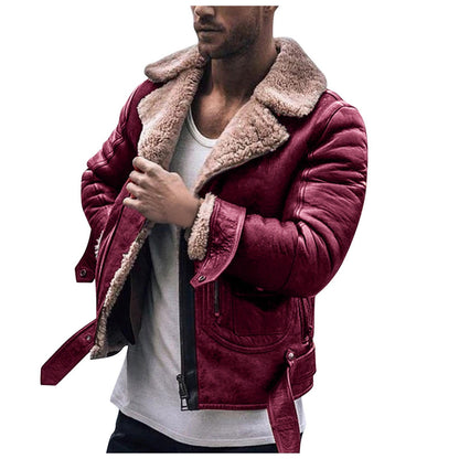 Lederjacke Herren mit Teddyfutter Schwarz Elegant