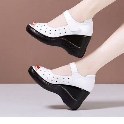 Damen Wedgesandalen mit Weichem Obermaterial und Verstellbarem Riemen