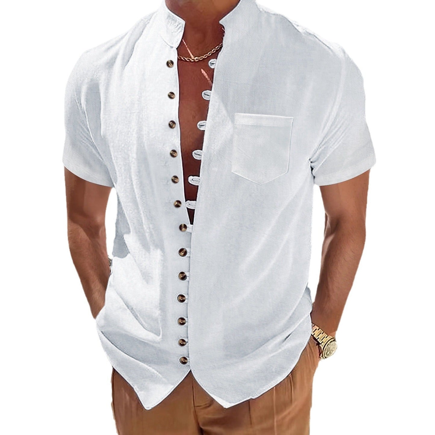 Herren Kurzarm Hemd Modern Knopfdesign Slim Fit