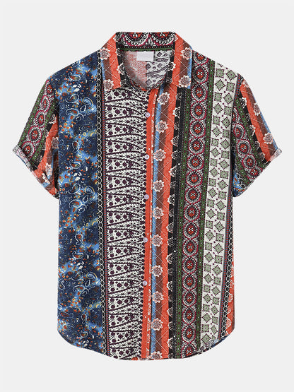 Herren Kurzarmhemd und Shorts Set Sommer Patchwork Style