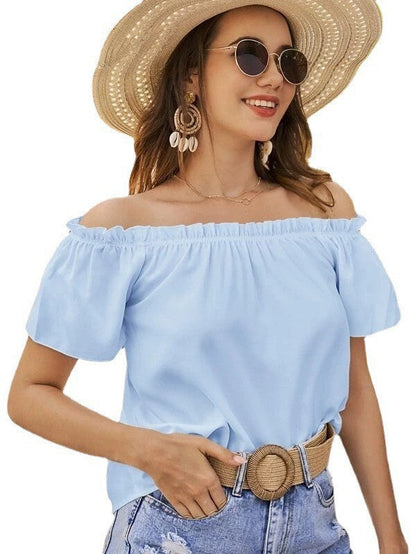 Damen Off-Shoulder Bluse Elastisch Lässig Modern