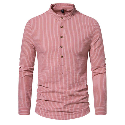 Herren Hemd Stehkragen mit feinen Streifen Modern