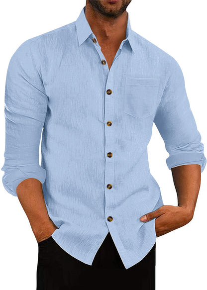 Elegantes Langarmhemd Herren mit Brusttasche und Struktur