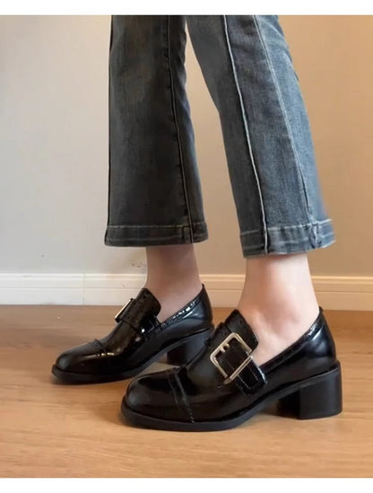 Damen Schnürschuhe Elegant Schnalle Detail Schwarz