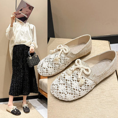 Damen Ballerinas Elegantes Design mit Häkelspitze