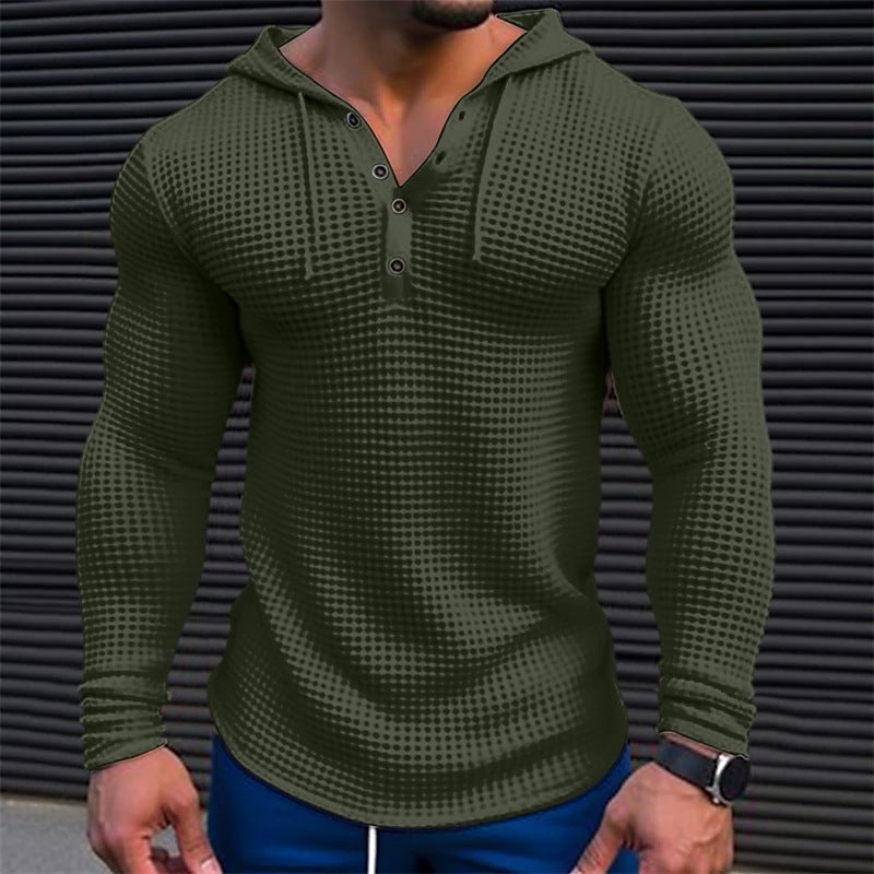 Herren Hoodie Waffelstruktur Lässig Mit Knöpfen