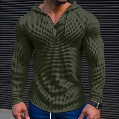 Herren Hoodie Waffelstruktur Lässig Mit Knöpfen