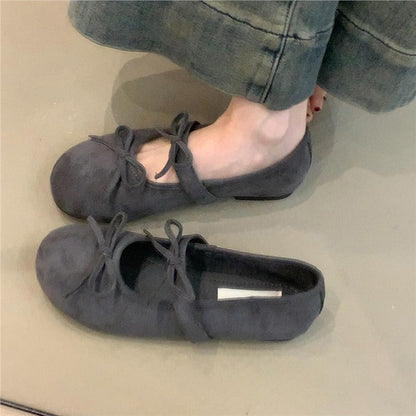 Damen Ballerinas mit Schleifen Bequem Lederschuhe Frauen