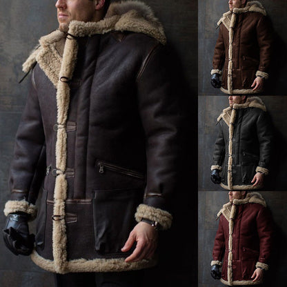 Lammfell-Mantel Herren Warm mit Kapuze und Taschen - BerlinGlamour