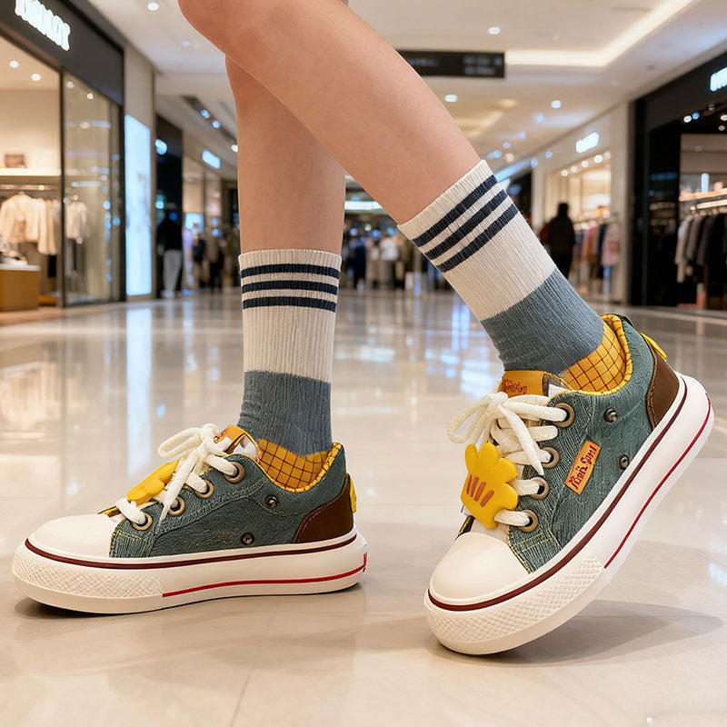 Frauen Sneaker Sportlich Bunt Denim Schnürsenkel