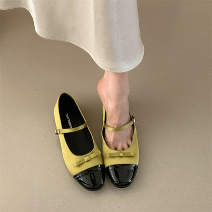 Damen Ballerinas Elegante Lederschuhe mit Schleife