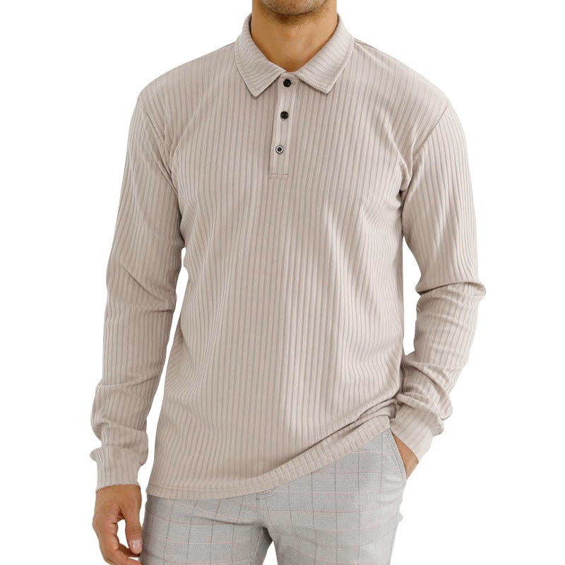 Herren Polohemd Langarm Fein Rippen Design