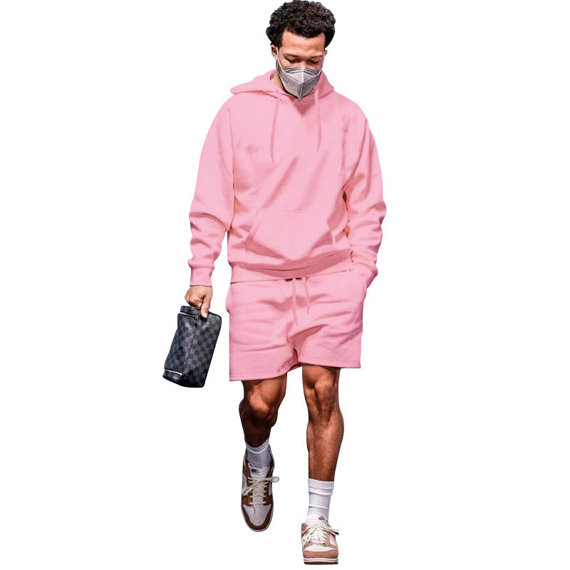 Herren Sportset Hoodie Shorts atmungsaktiv mit Taschen