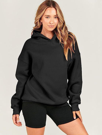 Damen Kapuzenpullover Großgemustert Weich Fleece Oversized