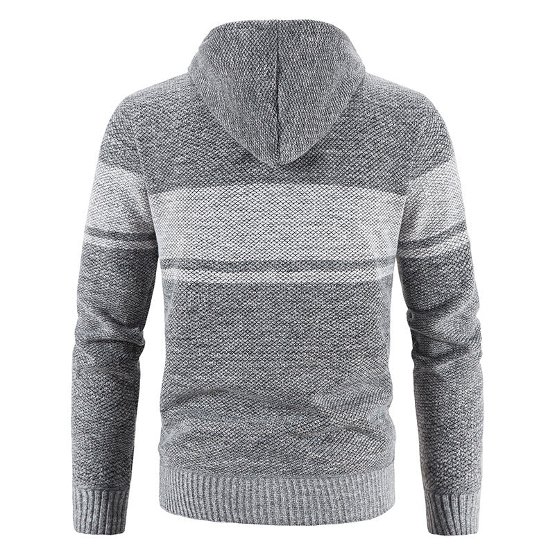 Herren Strickjacke Warm Fleece Kapuze Grau