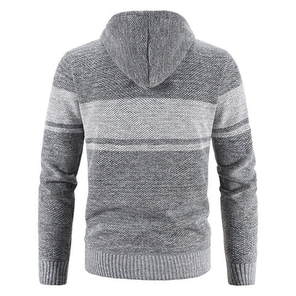Herren Strickjacke Warm Fleece Kapuze Grau