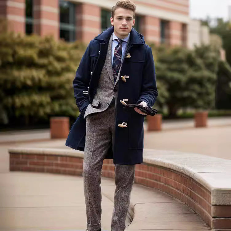 Herren Dufflecoat Stilvoll Knöpfe Elegante Winterjacke