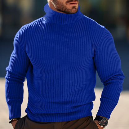 Herren Rollkragenpullover Rippstruktur Modern Schwarz