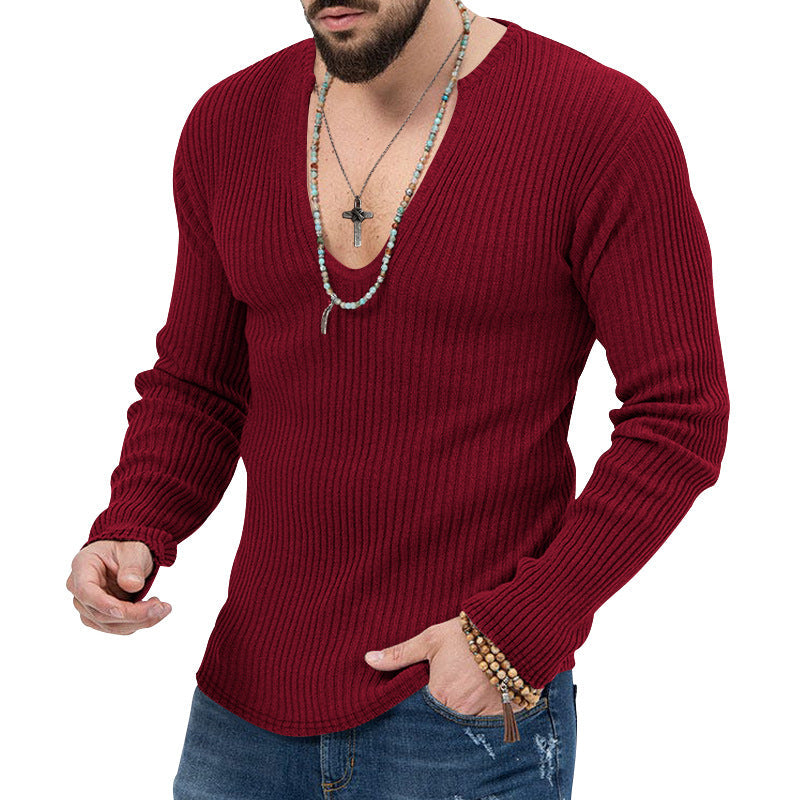 Herren Pullover Ripp V-Ausschnitt Strukturiert Modern