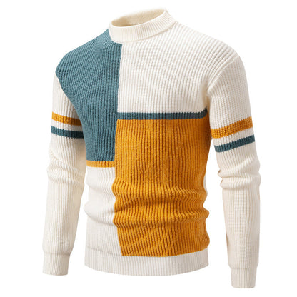 Herren Pullover Strick Modern Farbblock Kragen Hoch - BerlinGlamour