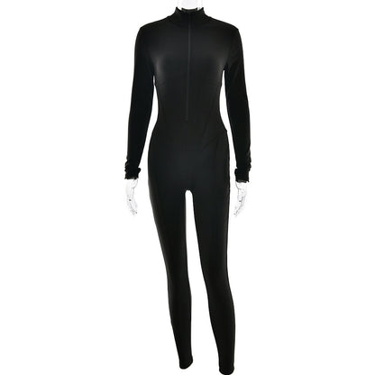 Damen Langarmanzug Sportlich Slim Fit mit Reißverschluss