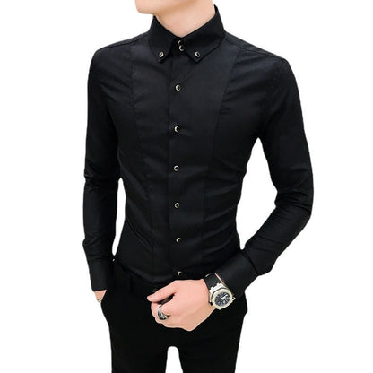 Herren Langarmhemd Elegant Slim Fit mit Knöpfen