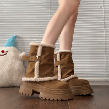 Damen Winterstiefel Kuschelig Warm mit Schnallen