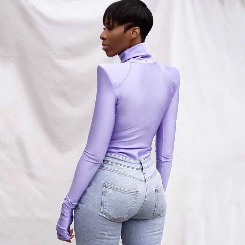 Damen Bodysuit Rollkragen Weich Stretch