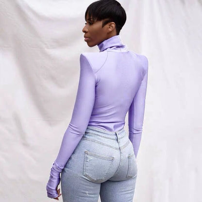 Damen Bodysuit Rollkragen Weich Stretch